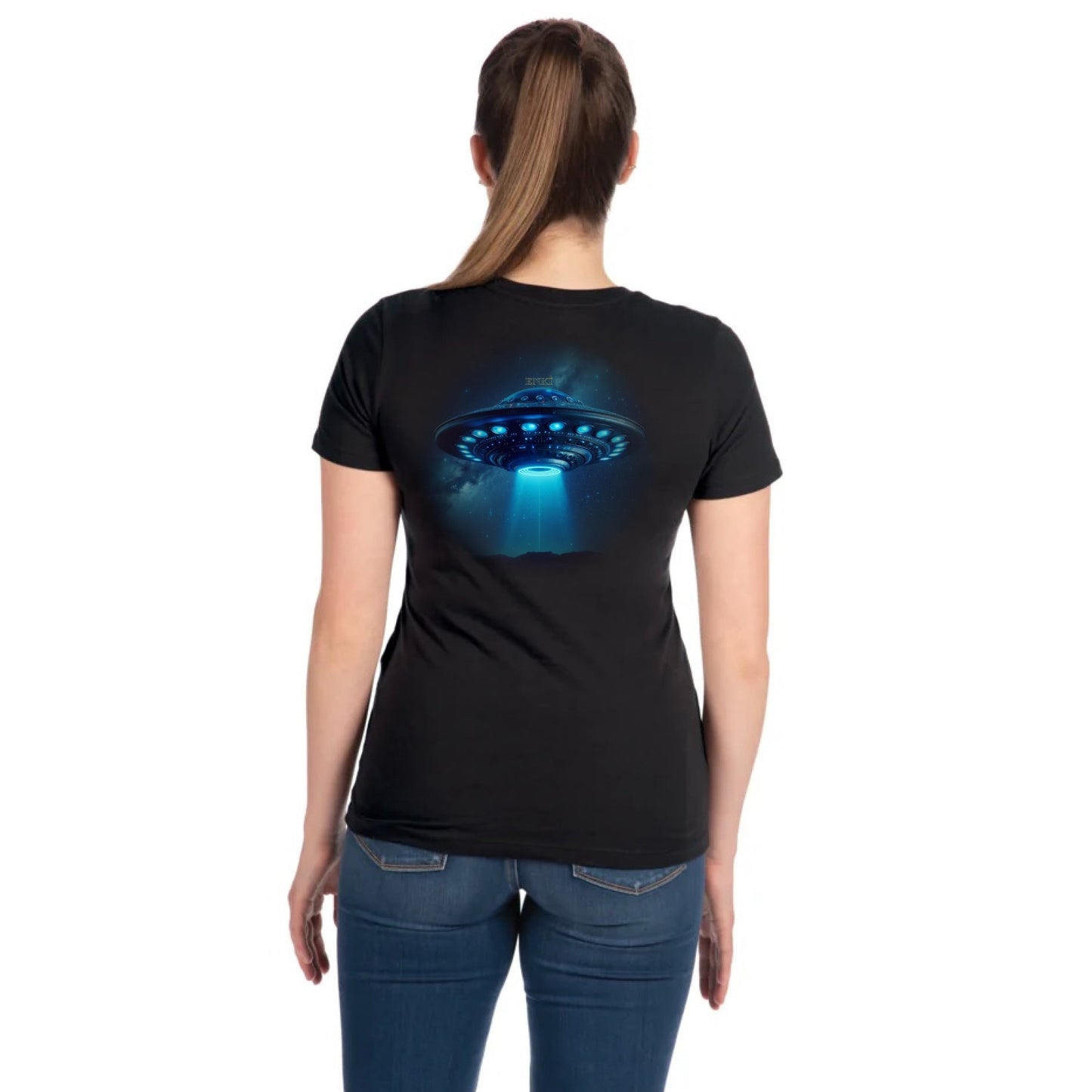 Women's UFO (Tapered Fitted) 100% Cotton T-Shirt (Black)