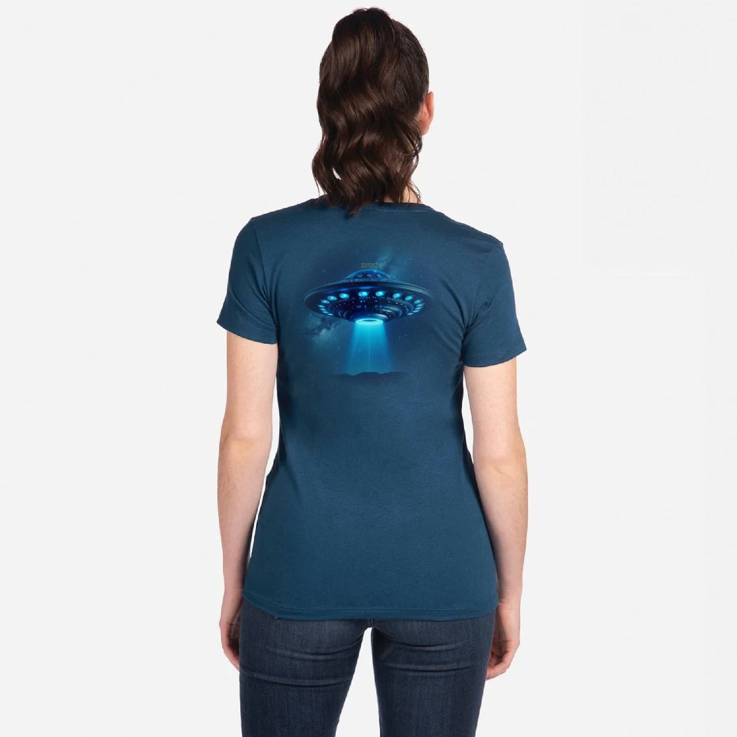 Women's UFO (Tapered Fitted) 100% Cotton T-Shirt (Cool Blue)