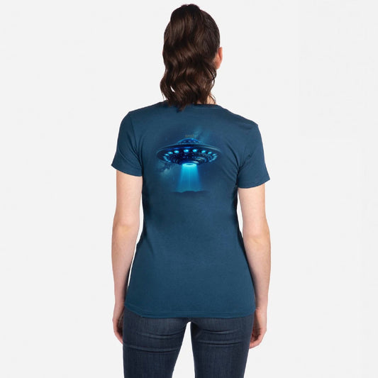 Women's UFO (Tapered Fitted) 100% Cotton T-Shirt (Cool Blue)