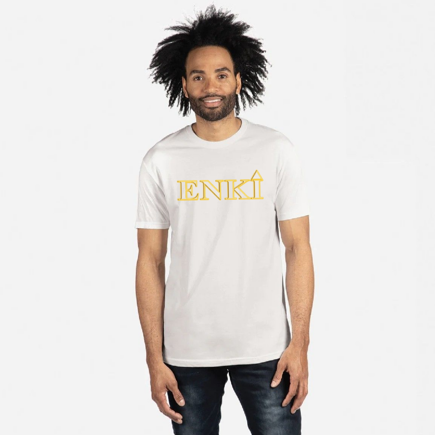 Men's ENKI Logo (Tapered Fitted) 100% Cotton T-Shirt (White)