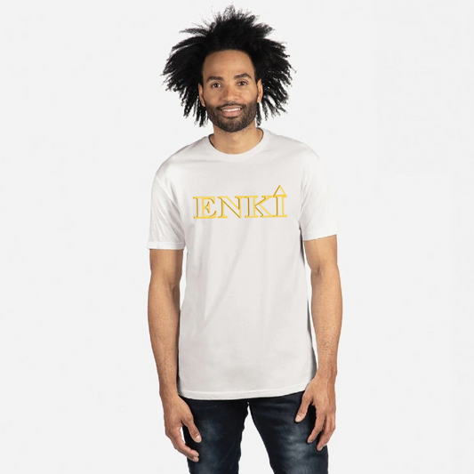 Men's ENKI Logo (Tapered Fitted) 100% Cotton T-Shirt (White)