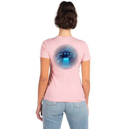 Women's UFO (Tapered Fitted) 100% Cotton T-Shirt (Light Pink)