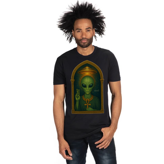 Men's ALIEN UFO FRAMED (Tapered Fitted) 100% Cotton T-Shirt (Black)
