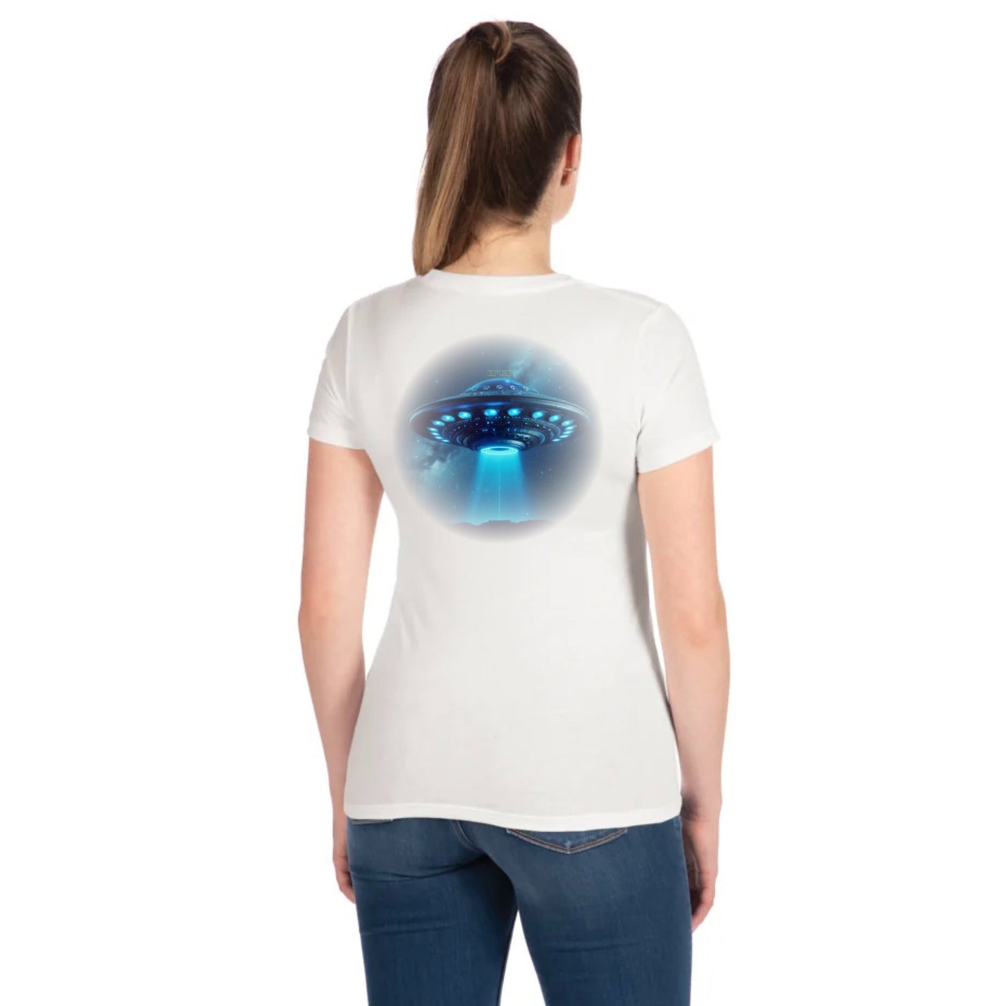 Women's UFO (Tapered Fitted) 100% Cotton T-Shirt (White)