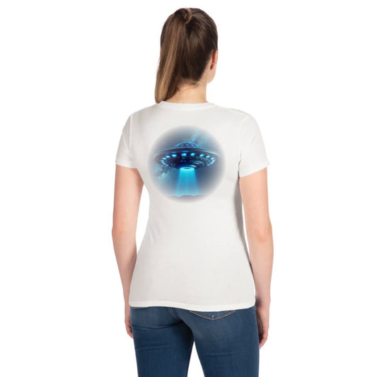 Women's UFO (Tapered Fitted) 100% Cotton T-Shirt (White)
